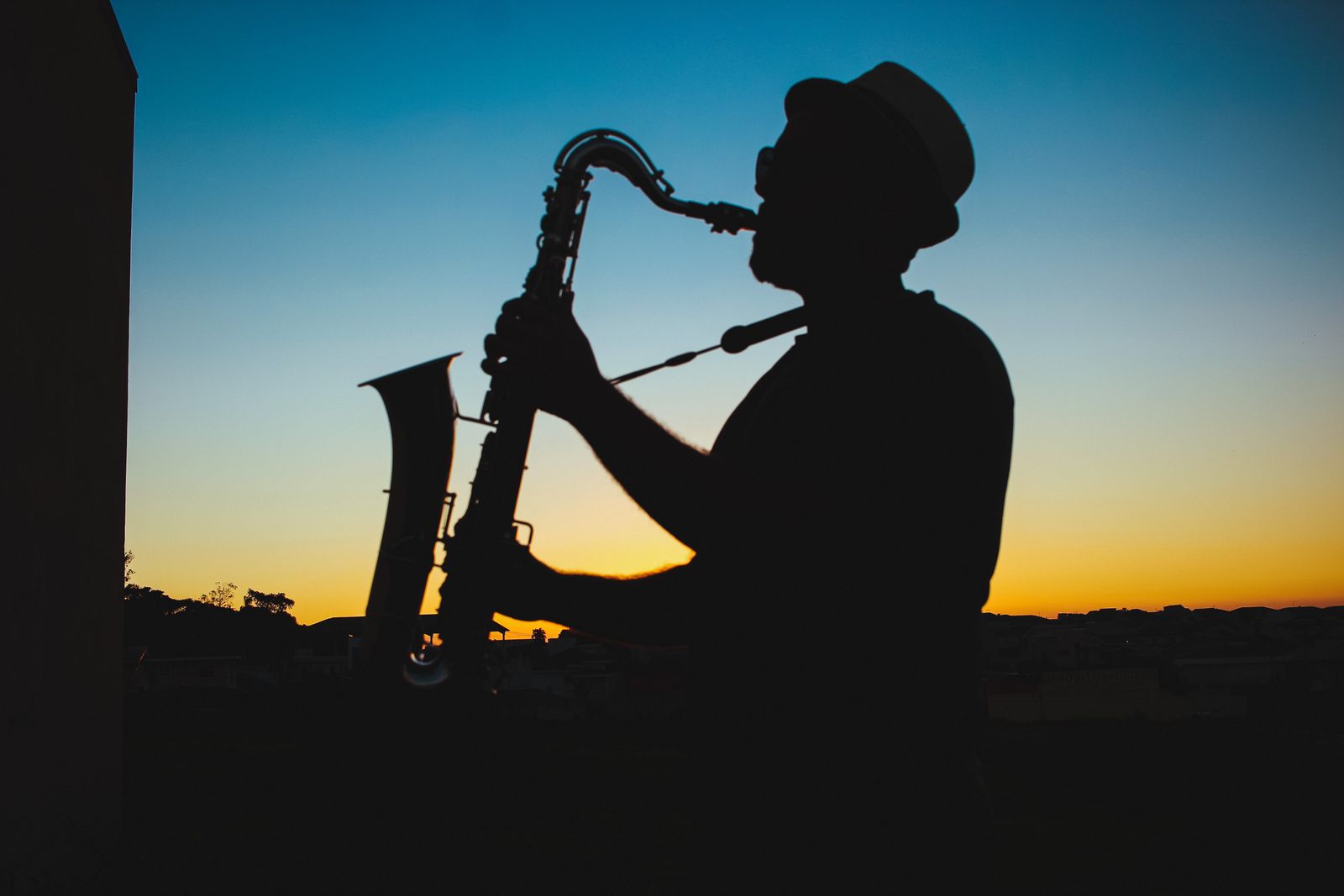 Saxophonist at sunset